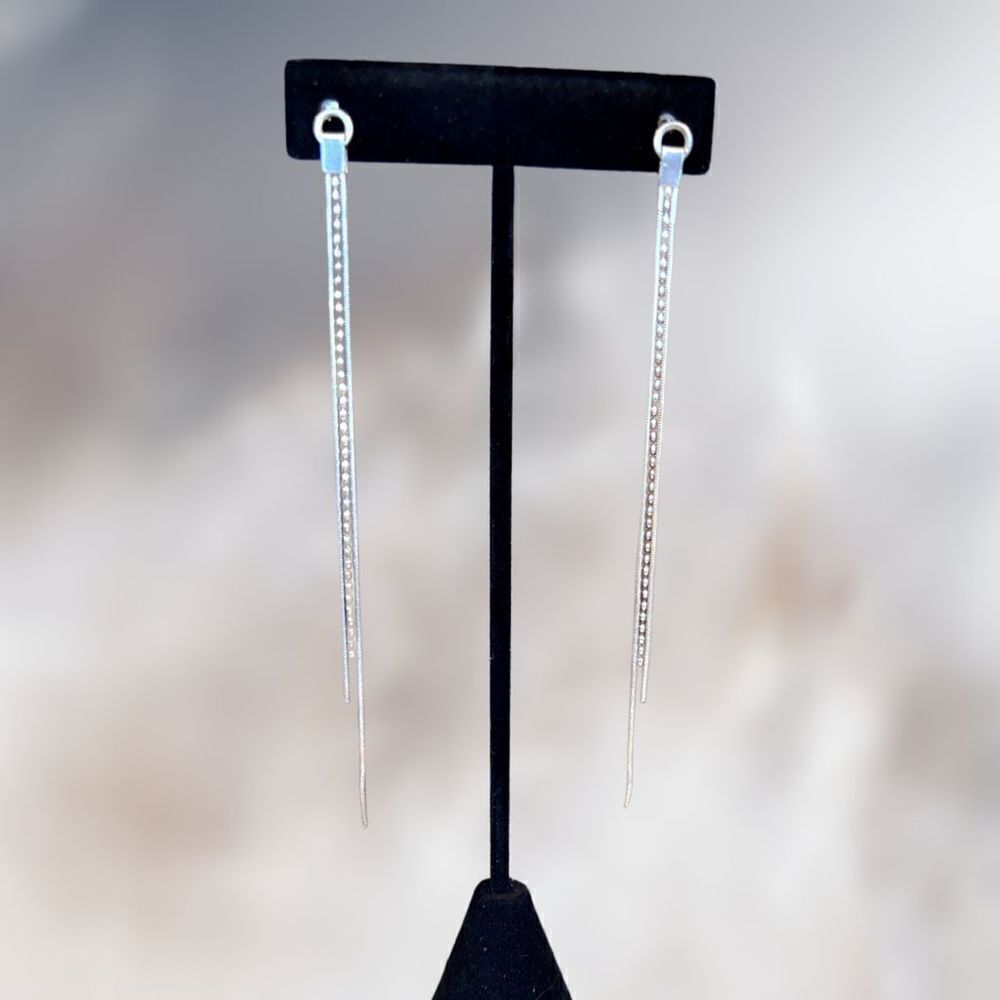 Sleek Silver plate chain drop earrings on post
